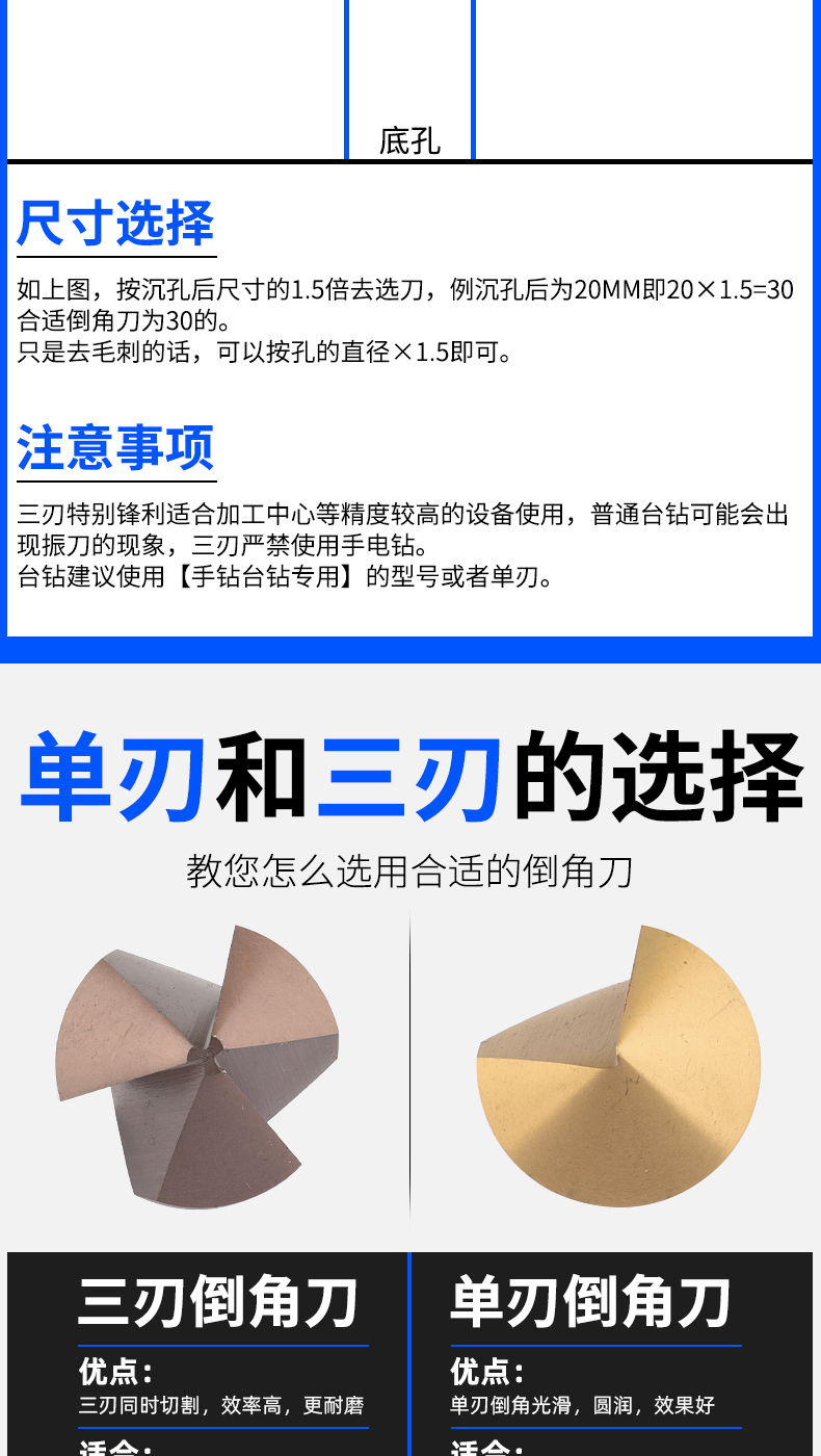 冰能 三刃倒角刀90度倒角器单刃不锈钢扩孔钻锥度螺丝沉孔刀去毛刺锪
