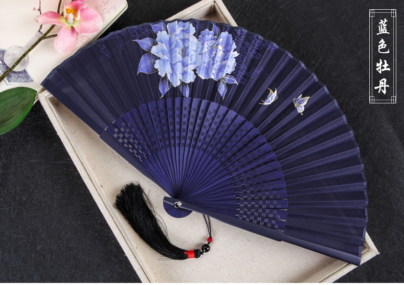 中国风扇子女款手工丝绸扇古风创意印花折扇复古舞蹈扇女扇雪胎梅骨a