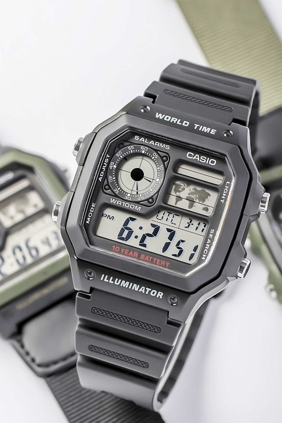 小方块时尚日韩表1200wh钢链复古多功能运动防水手表男电子男表ae1000