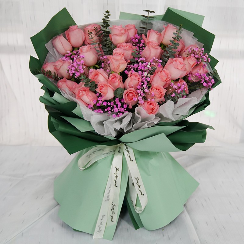 鲜花速递33朵粉玫瑰红玫瑰香槟韩式花束送女友朋友爱人生日礼物全国