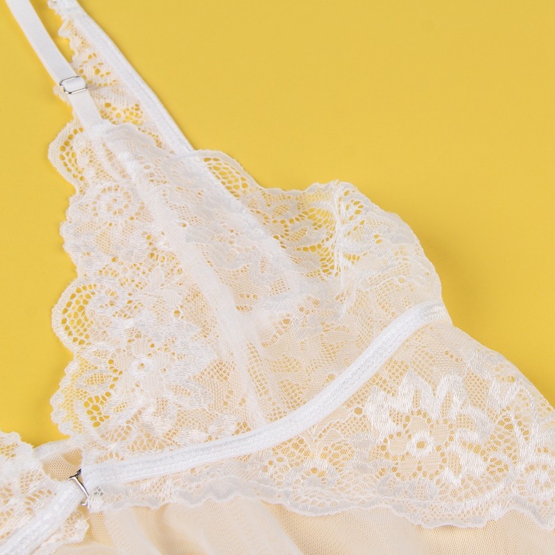 康梦帝欧美女夏季透明网纱性感睡衣蕾丝诱惑前扣吊带睡裙大码透视装