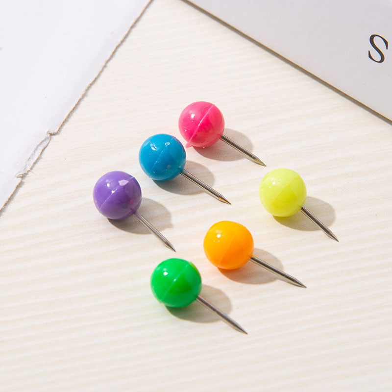 彩色圆球图钉糖果色圆形地图标记软木板照片墙毛毡按钉盒装