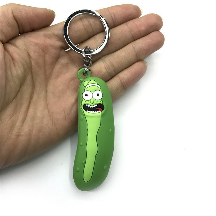 瑞克和莫蒂玩具钥匙扣立体双面图案吊坠项链软胶创意腌黄瓜书包饰品