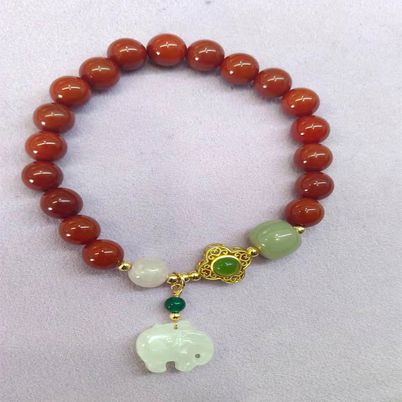展缘白贝母四叶草财象手绳四合玛瑙吉宏财象手链南红和田玉女吉象财葫