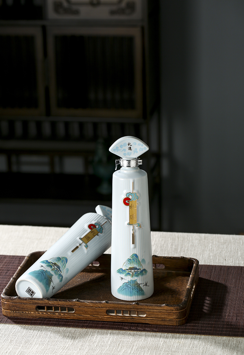 高档高颜值空酒瓶景德镇陶瓷空酒瓶现代家用密封酒壶1斤装酒罐酒具