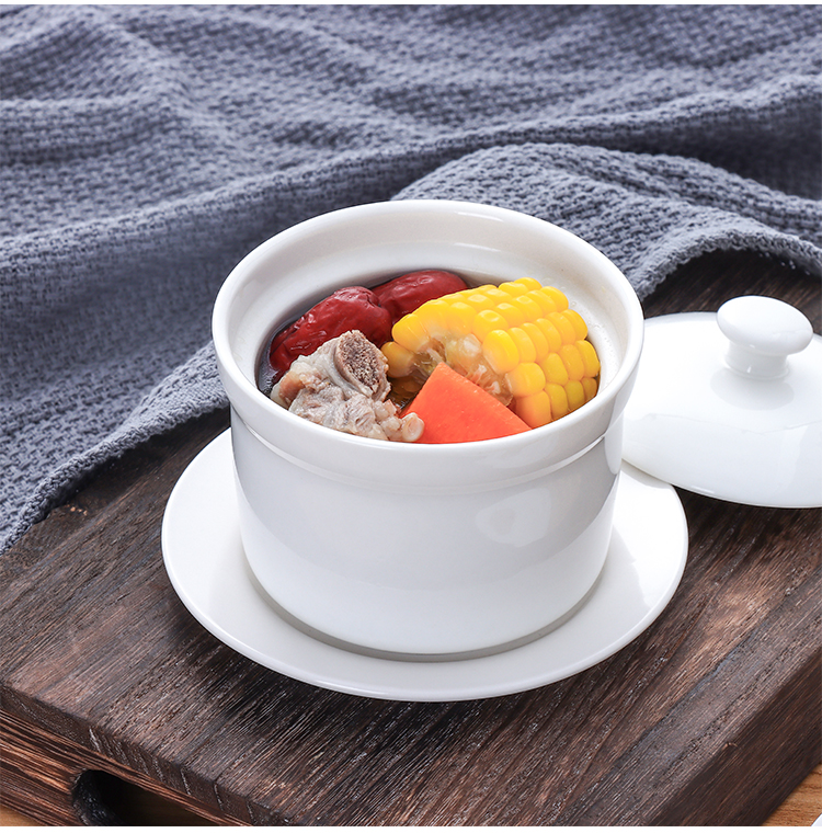 燕窝炖盅专用康猫陶瓷酒店餐厅沙县带盖纯白小汤盅隔水糖水家用蒸蛋盅