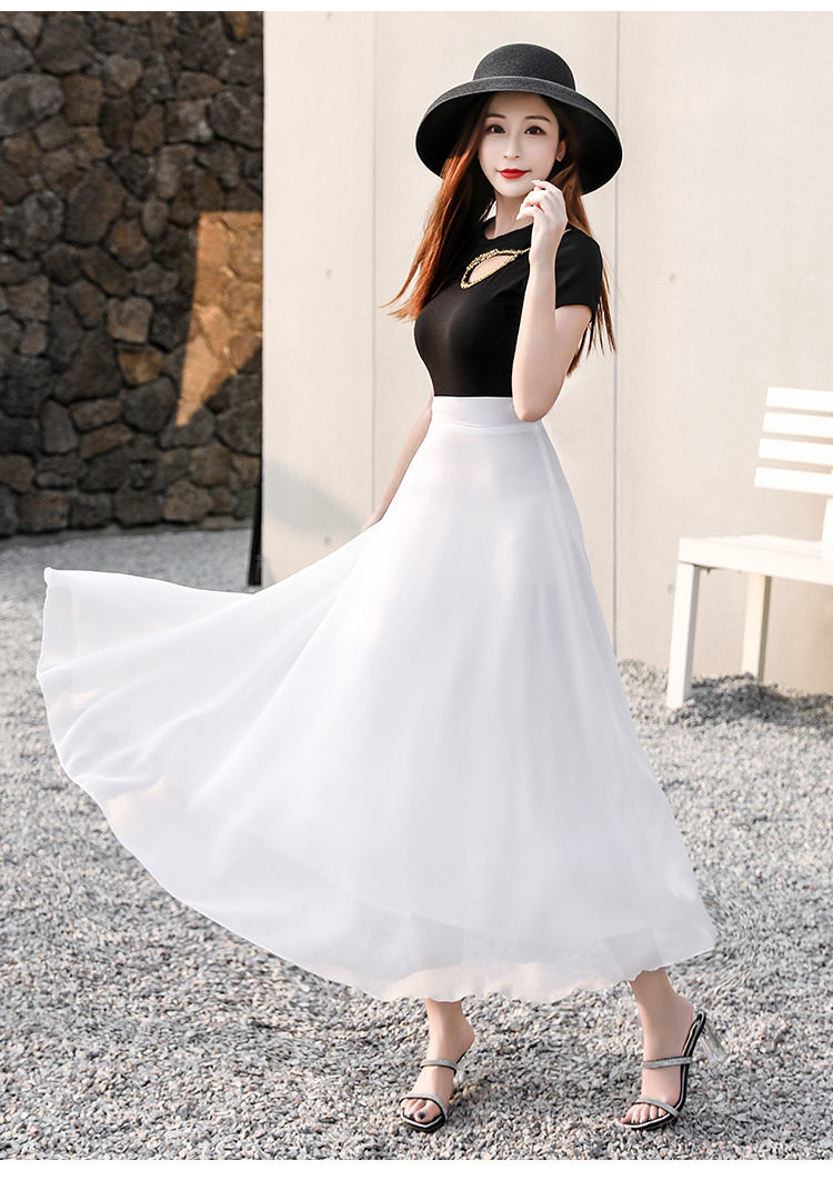 60特价捡漏高档轻奢旗舰官方店百搭仙仙的白色雪纺飘逸长裙半身裙女