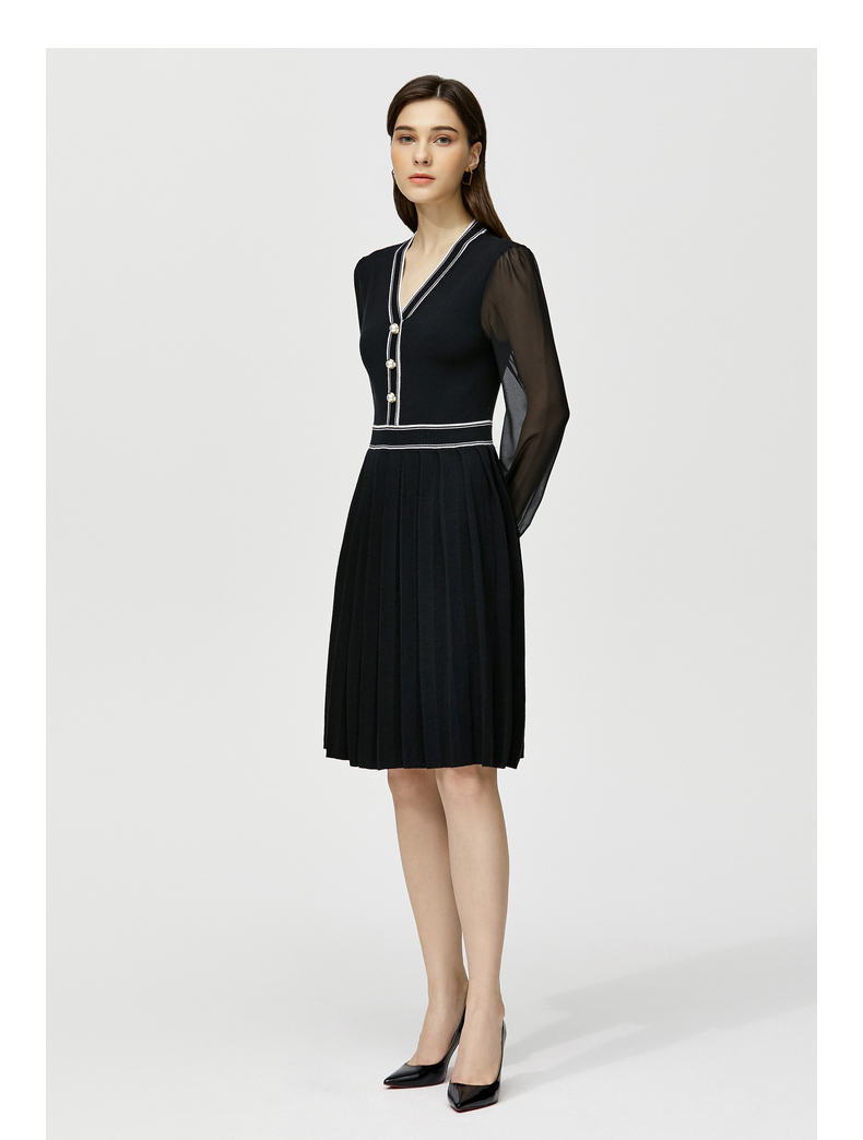 ports宝姿2021秋冬女装新款优雅气质修身连衣裙alm9k202nkw008 black