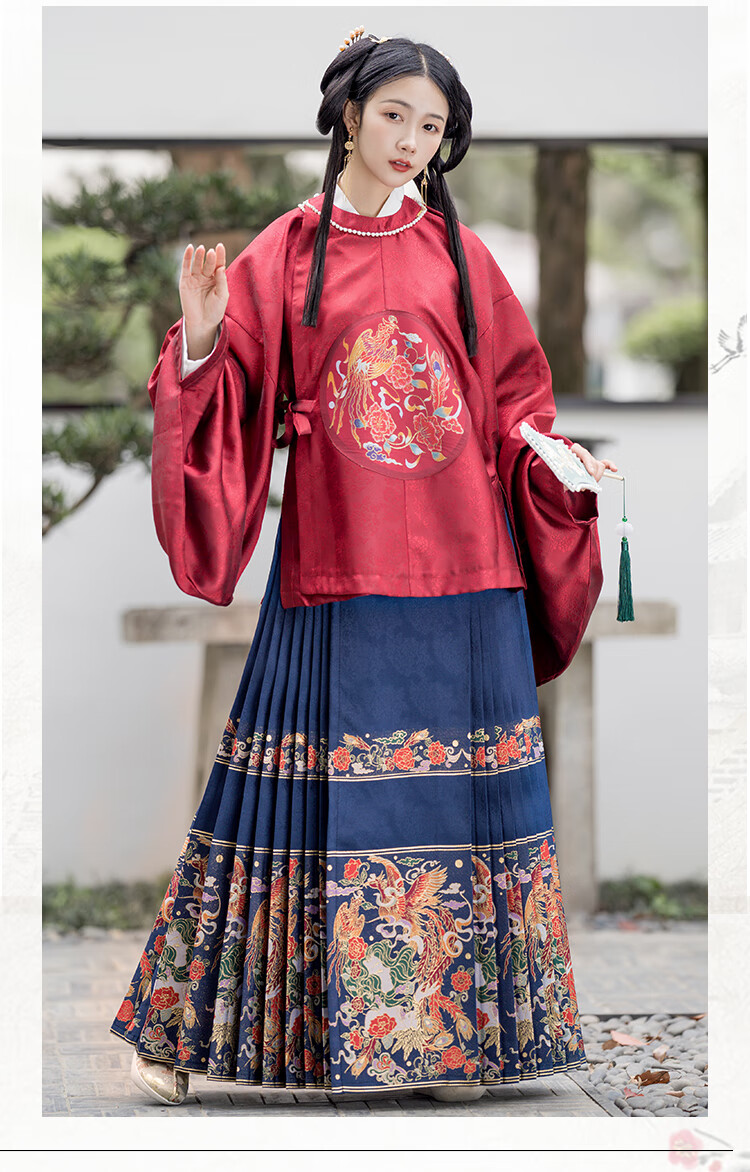 汉服明制马面裙半身七巧坊半面妆明制汉服女织金妆花马面裙夏季梯形百