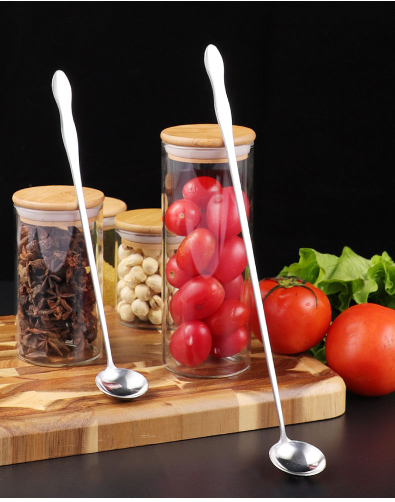 长柄勺子不锈钢调料勺加长把咖啡搅拌勺圆头小油勺餐馆厨师调味勺18cm