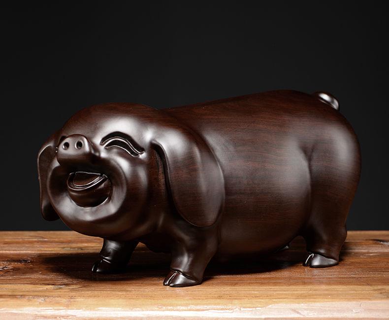 唐砖木雕摆件猪木质十二生肖猪红木工艺品仿古家居客厅玄关装饰礼品