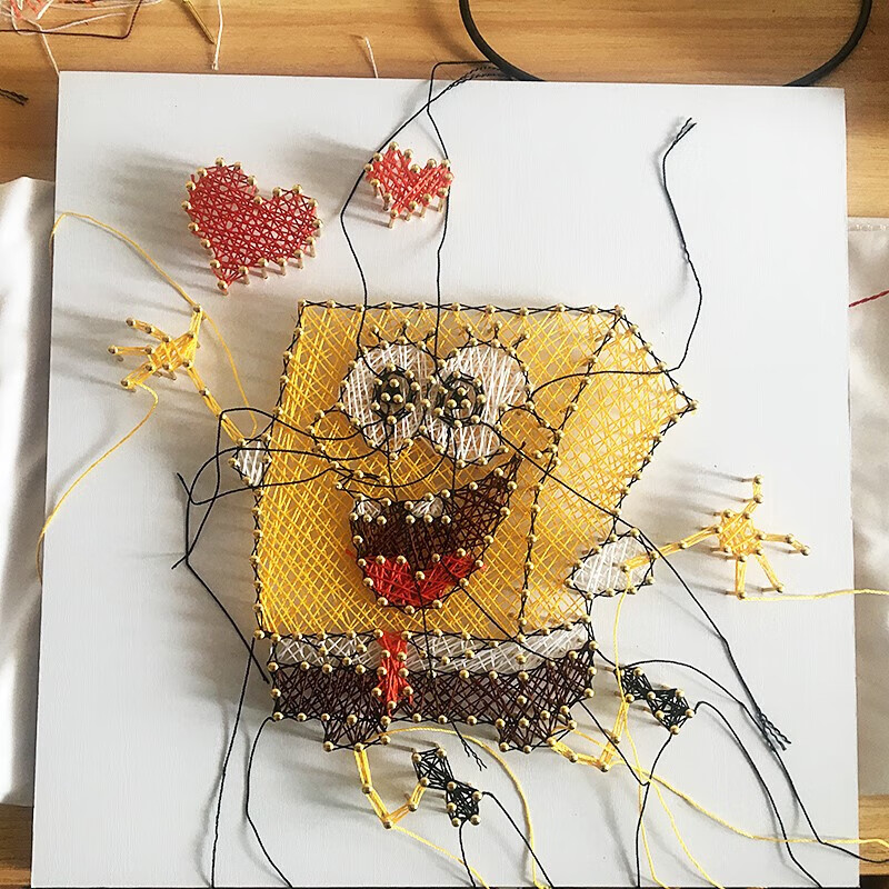 图钉画钉子画绕线画定制diy手工制作生日礼物纪念日海绵宝宝钉子 创意