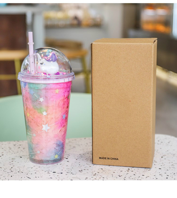 星空流沙杯网红水杯流沙杯子星空流沙杯双层可爱创意带盖碎冰杯塑料