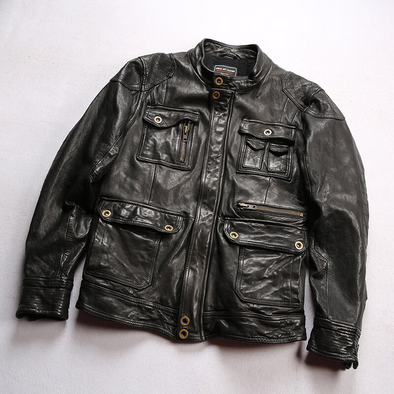 凯撒(kaiser)真皮皮衣男多口袋水洗褶皱全植鞣绵羊皮皮衣日系机车真皮