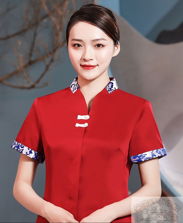 朵奈诗夏季服务员工作服男女工作服短袖餐饮火锅店酒店农家乐女红色