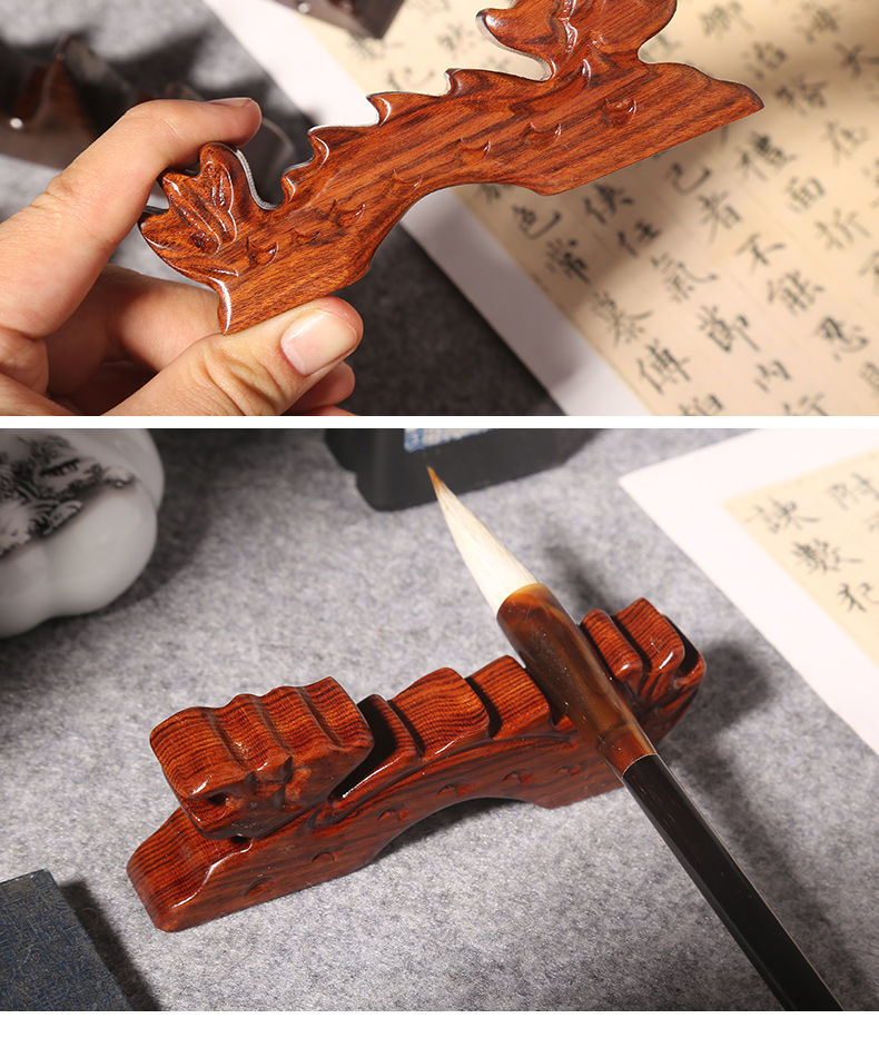 木笔搁实木创意笔托毛笔笔山笔架五指山红木龙形书房用品e109宁静致远