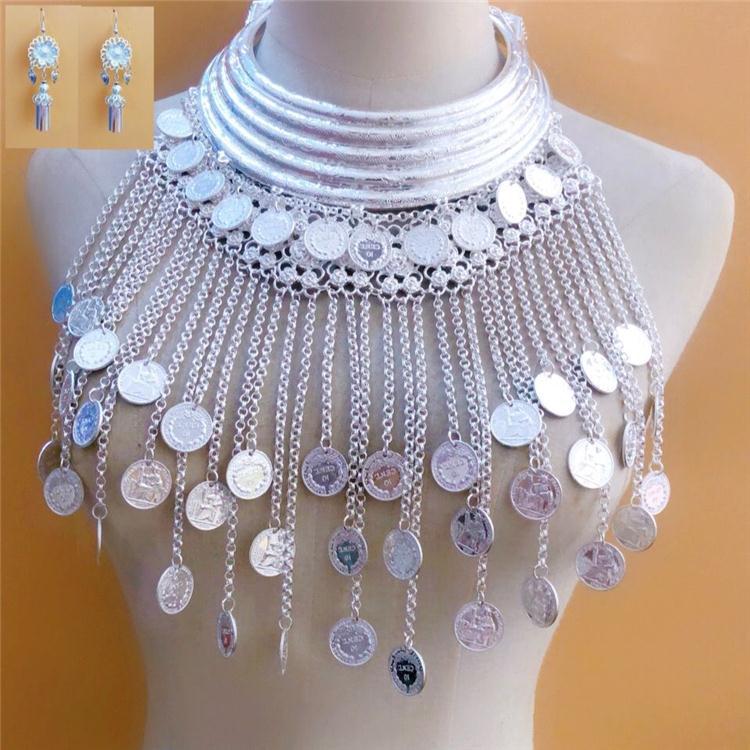 彝族饰品少数民族装云南苗族哈尼族瑶族服装女银饰项圈苗银项链 月亮