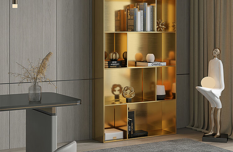 壁龛嵌入式不锈钢书柜落地柜满墙柜轻奢简约电视柜客厅储物柜展示柜