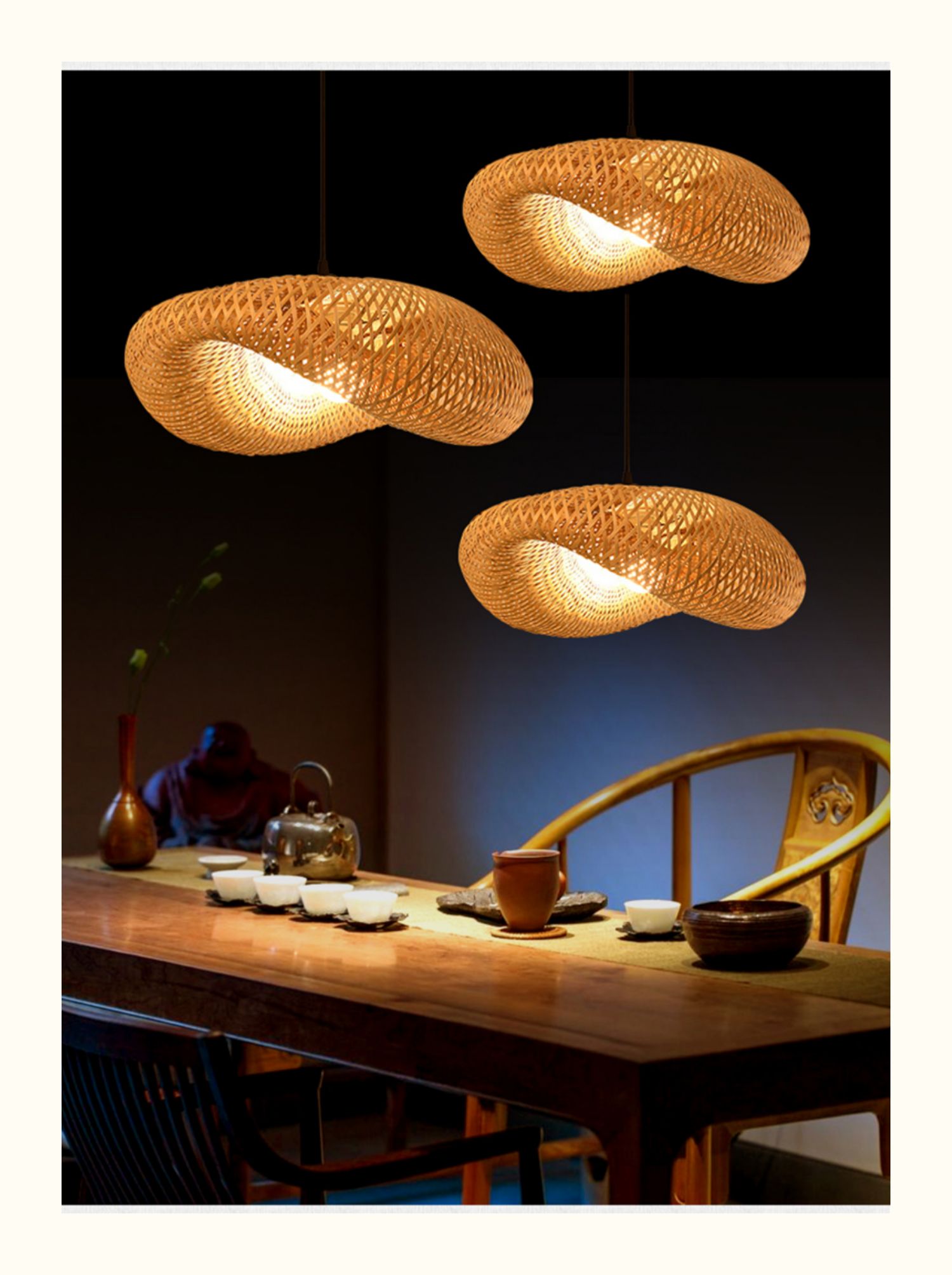 复古藤艺吊灯手工编织圆形鸟巢草帽藤编田园饭店餐厅农家乐竹艺灯