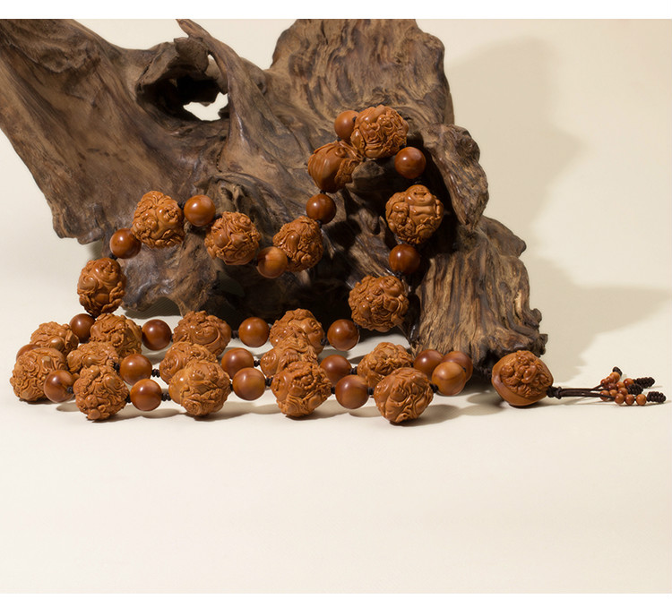 盘道谢伟纯手工雕刻25超大核百子弥勒橄榄核长串精品核雕孤品