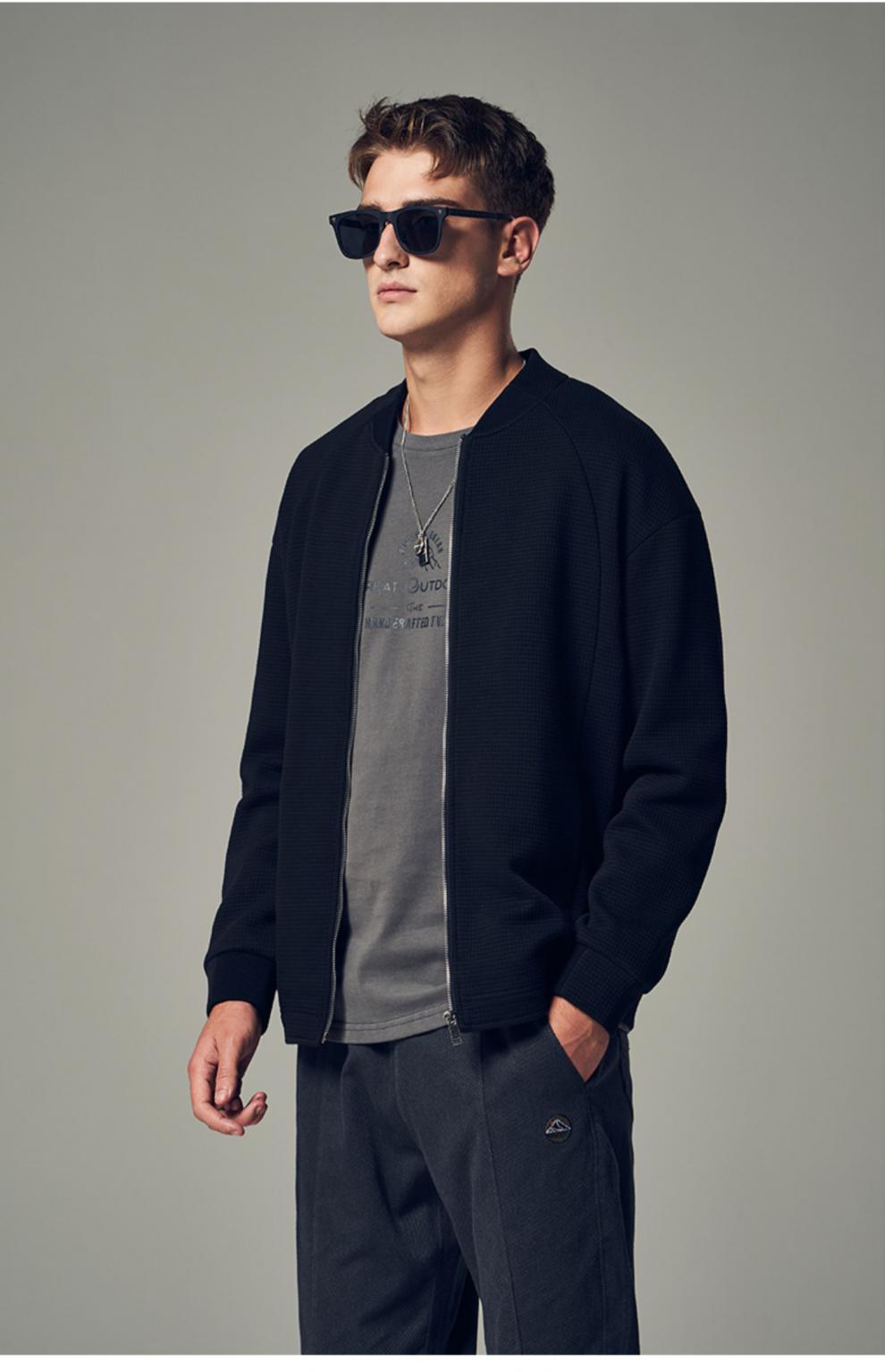 英爵伦华夫格外套男士2021秋季新款夹克潮流休闲棒球服男装上衣花灰