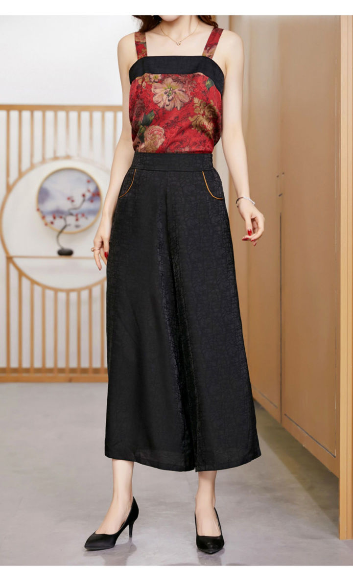 品牌京选高端轻奢旗舰官方店香云纱真丝裤子女2022春夏新款宽松松紧腰