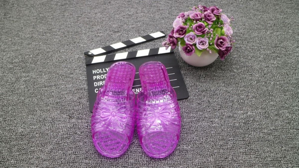 贤语果冻透明水晶塑料平跟女拖鞋女士坡跟厚底室外凉拖鞋塑胶紫罗兰7