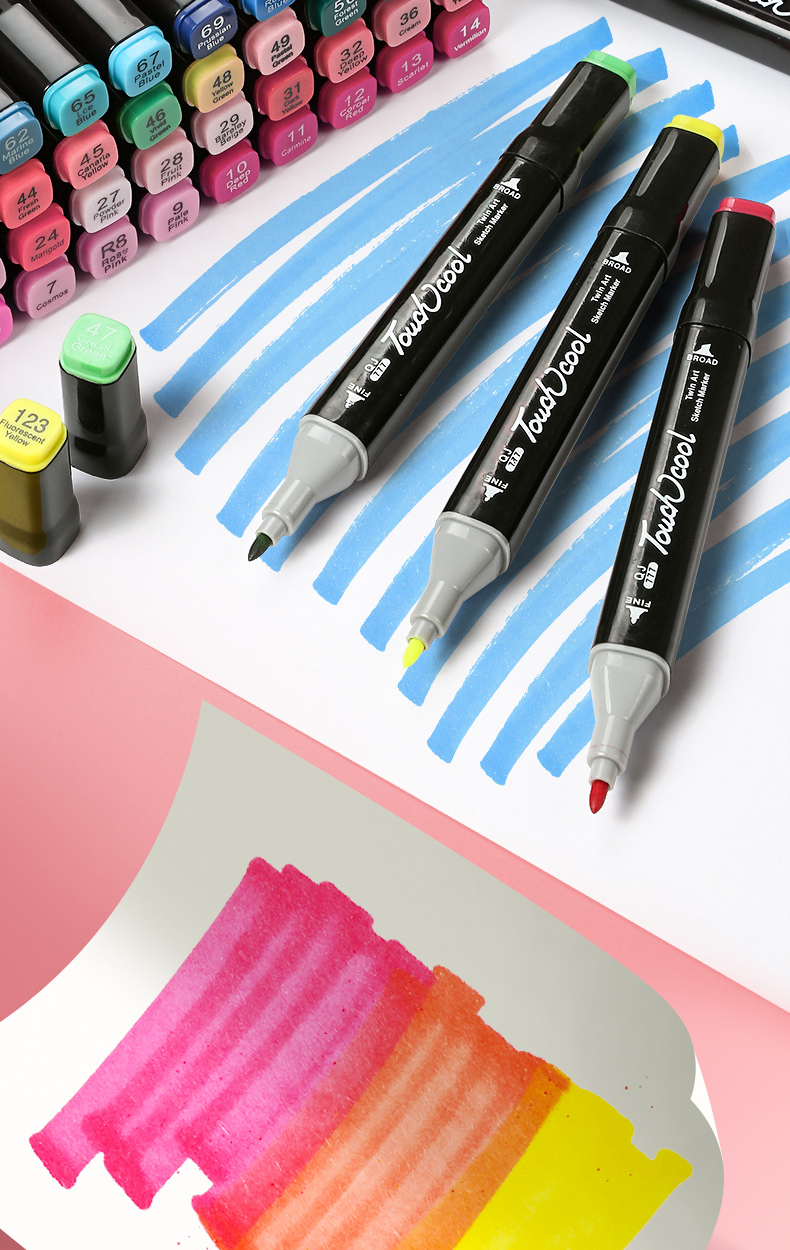 touch双头马克笔套装儿童水彩笔动漫绘画美术手绘专用油性速干100色48