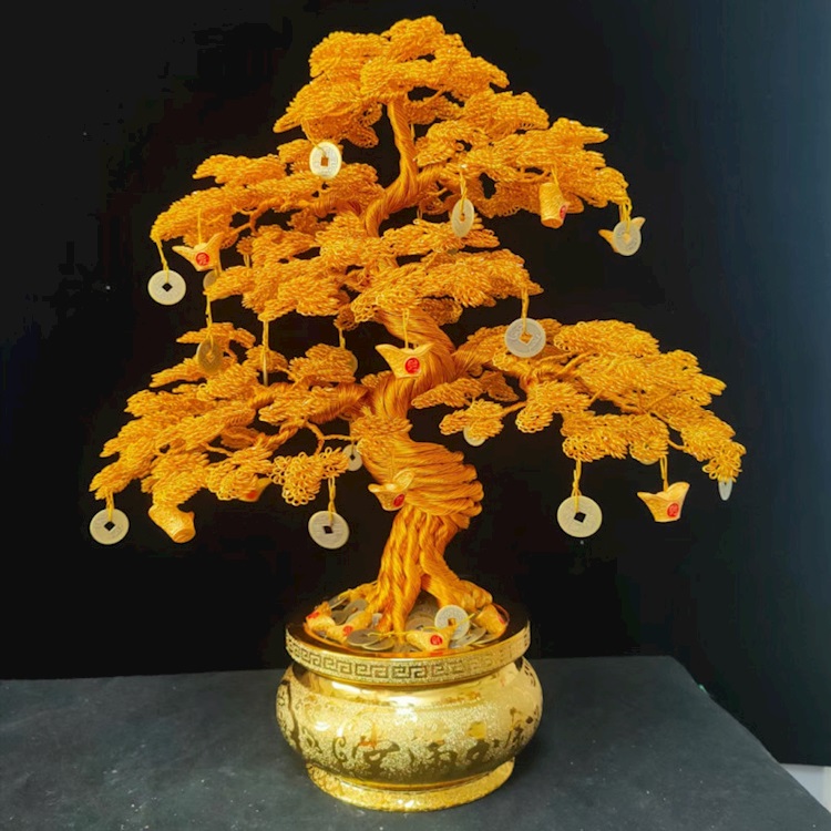 铜丝摇钱树手工 铜丝发财树摆件编织车载龙铁丝摇钱树制作工艺品串珠