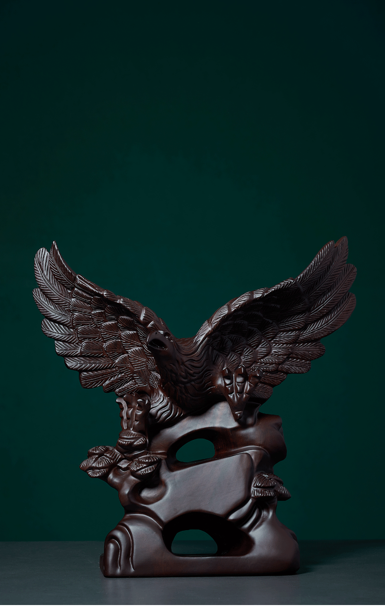 唐砖黑檀木雕老鹰摆件实木雕刻大展宏图老鹰红木质动物乔迁公司礼品