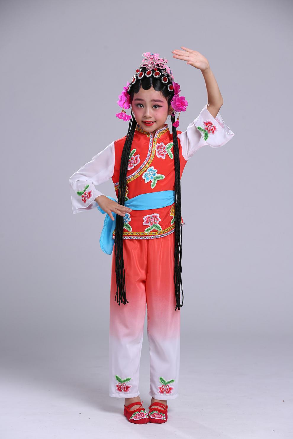 力始戏服儿童京剧俏花旦演出服舞蹈服小花旦幼儿戏曲表演服装黑色水鬓
