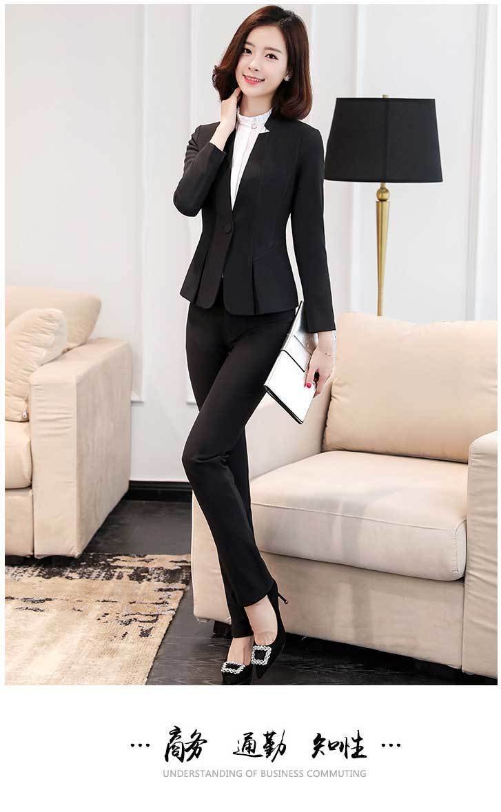 女2021新款职业装酒店前台女工作服女西装套装裙春秋韩版工装黑色长裤