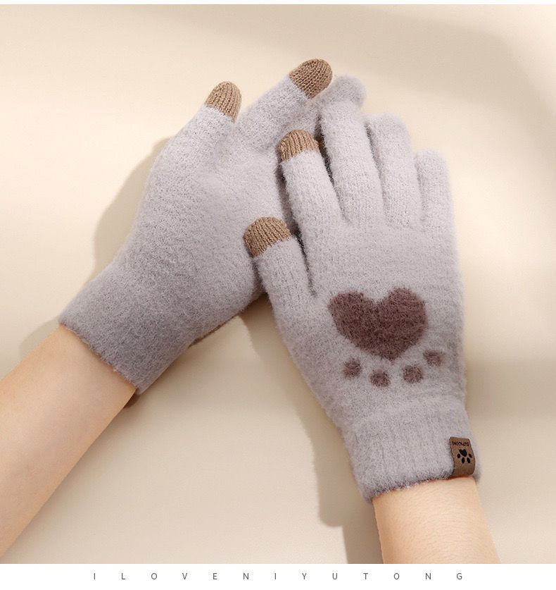 猫爪手套手套女冬天学生秋冬季保暖可爱ins日系猫爪韩版加厚加绒全指