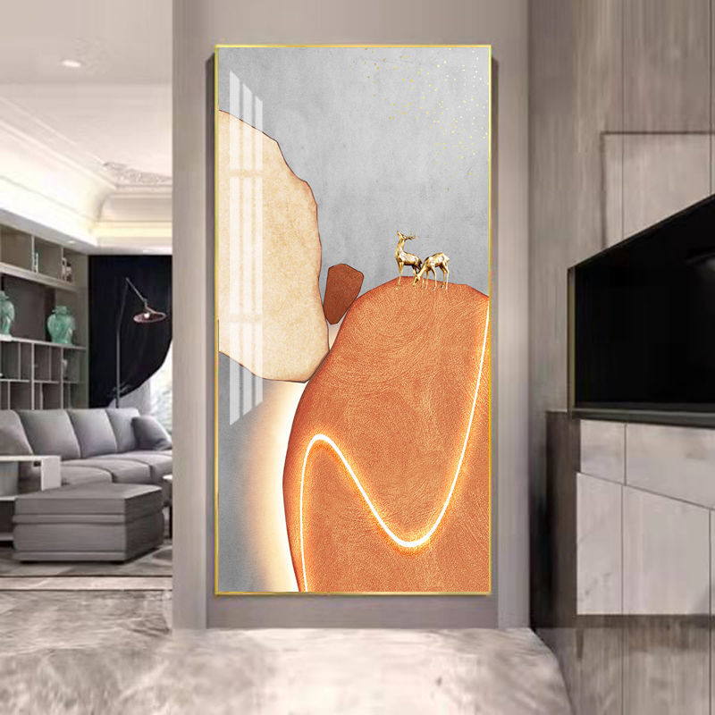 米囹玄关装饰画现代轻奢入户玄幻壁画简约抽象麋鹿寓意好走廊挂画款