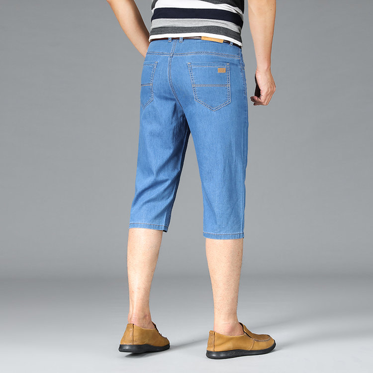 皮尔卡丹旗舰官方店冰丝牛仔短裤夏季薄款八分裤宽松直筒男士休闲8分