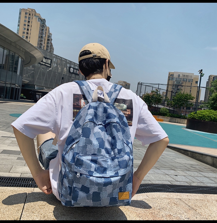 刘耀文同款书包高中大学生格子帆布小清新街头潮流港风复古双肩包格子