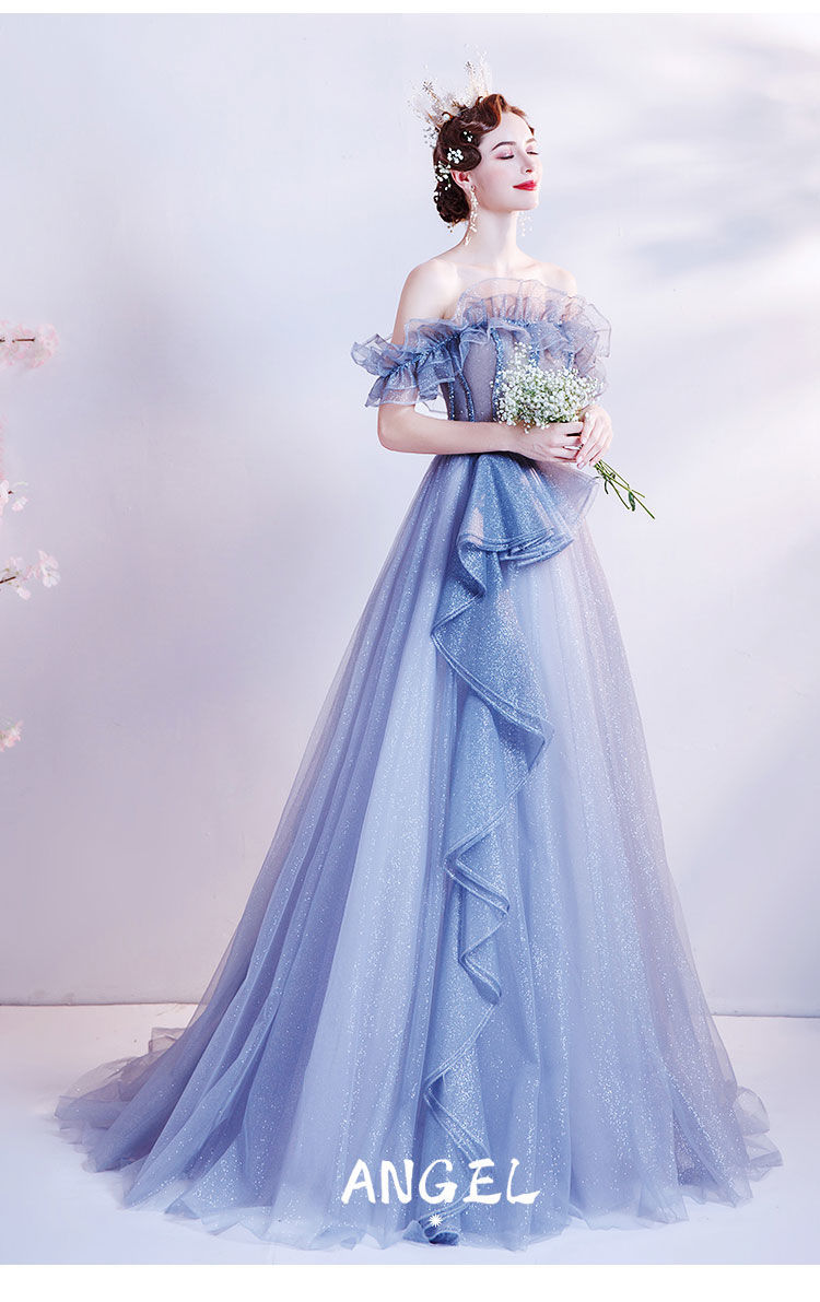 余芷小个子礼服伴娘服梦幻晚礼服裙大气婚纱礼服深蓝色长款宴会主持人