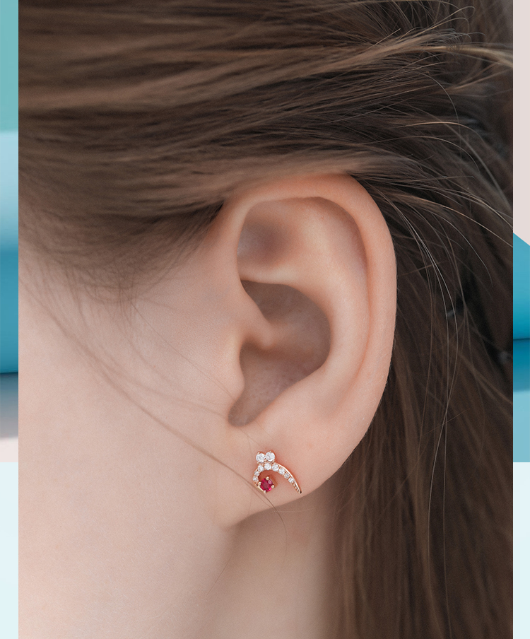 千叶珠宝18k金淡水珠红宝石耳钉note音符钻石耳饰耳环耳坠女金重约08g