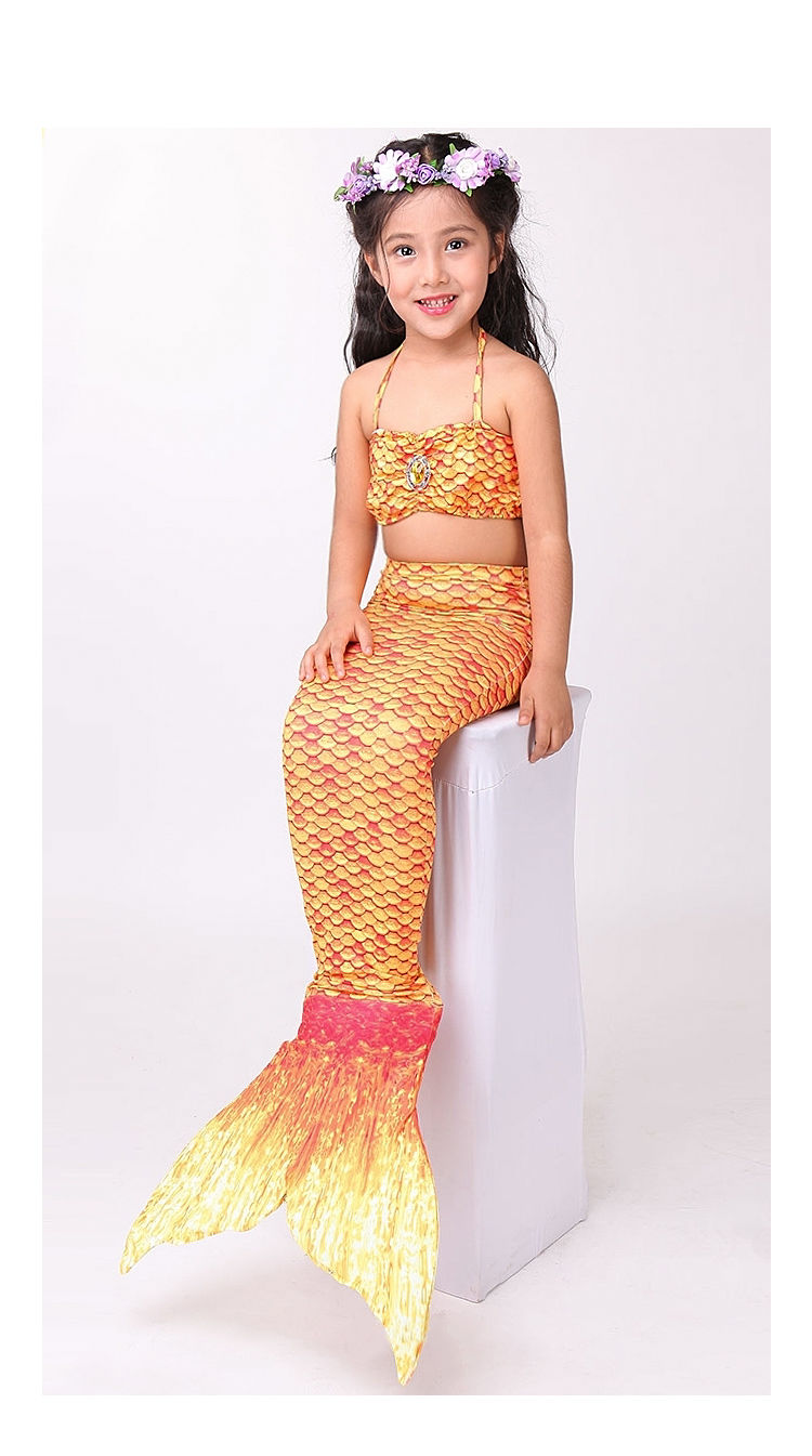 支持2021新款儿童美人鱼泳衣人鱼尾巴女孩套装女童游泳比基尼分体泳衣