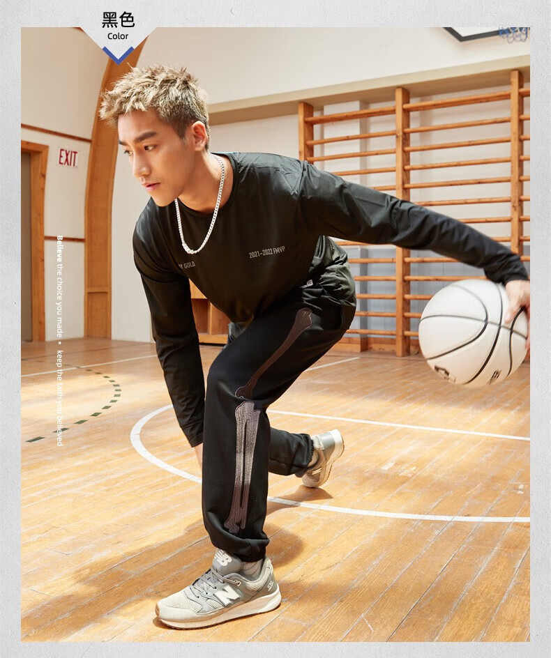 续纹(xuwen) 欧汶美式篮球裤男秋冬德鲁大叔灰色运动裤训练长裤骨骼