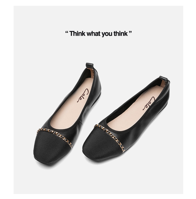 【官方旗舰】cele策乐女鞋单鞋女浅口平底软底休闲鞋真皮妈妈鞋 黑色