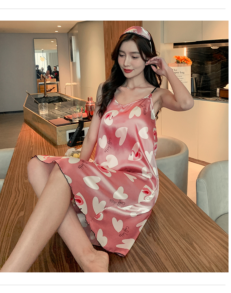 樵廿少女生睡裙春夏季性感学生韩版可外穿睡衣女士连衣裙子带胸垫冰丝