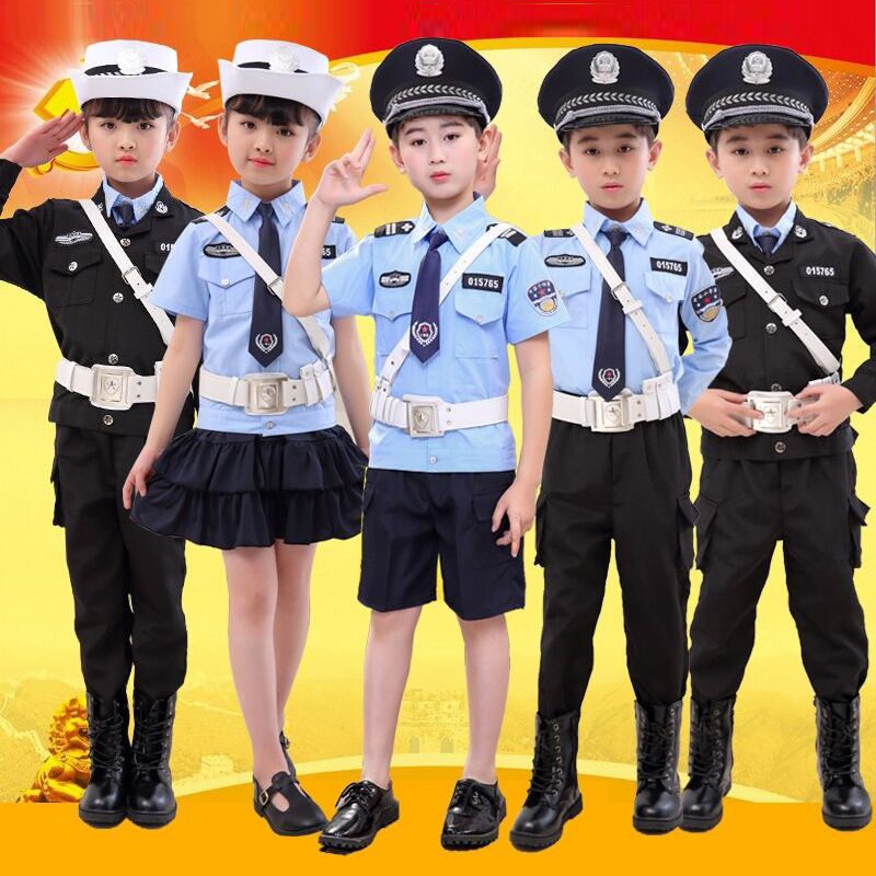 迪士尼童装夏季儿童小警察服短袖套装警官衣服小套装男女童小交警演出