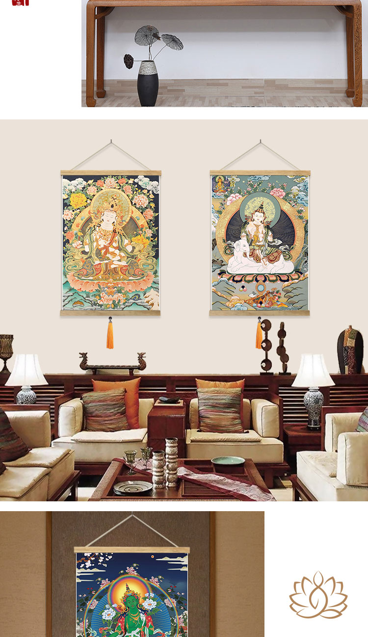唐卡挂毯生肖守护佛唐卡挂画佛堂沙发背景墙面中式布艺挂毯画白度母