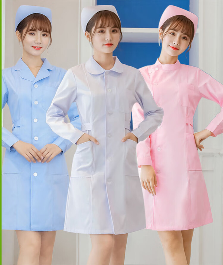 护士服中长款女秋冬长袖白大褂夏款短袖修身医院医护工作服娃娃领蓝色