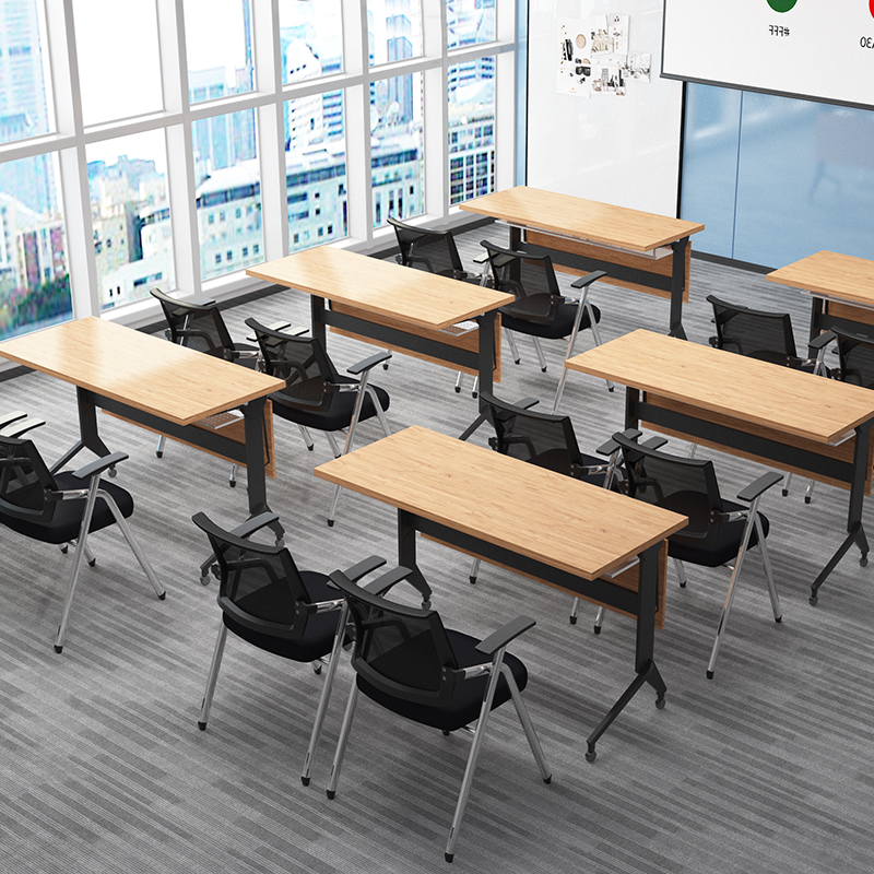 夏天培训椅带桌板写字板会议椅可折叠椅子办公室凳子折叠培训桌椅一体