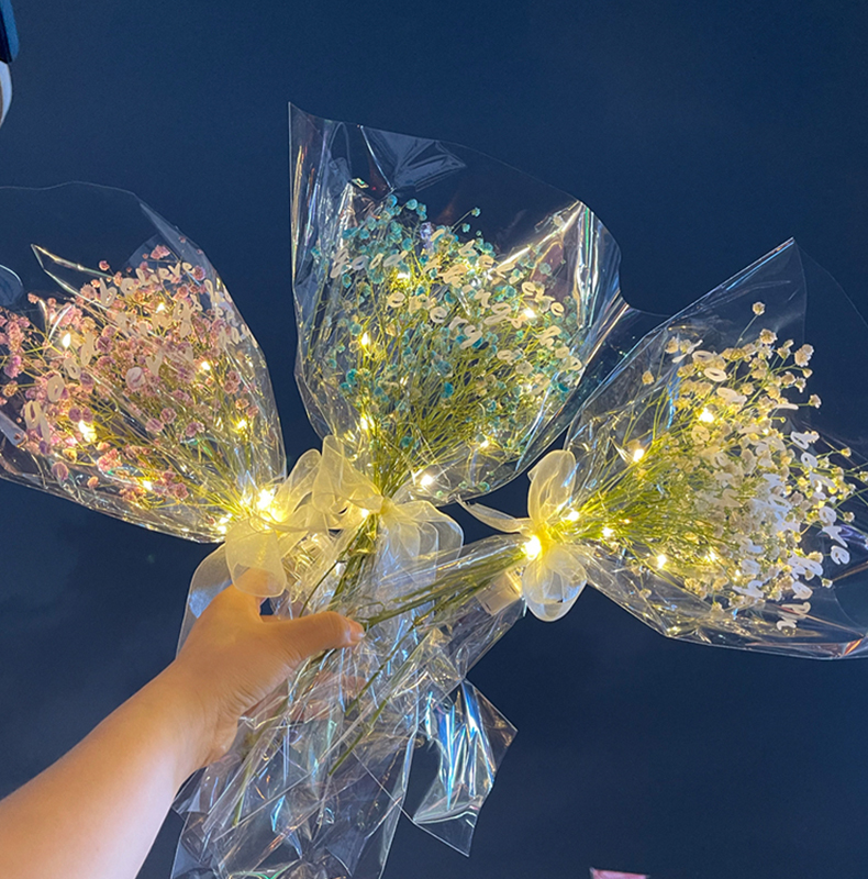 满天星小花束透明包装袋带灯永生花花束包花纸diy全套材料摆摊用 1米