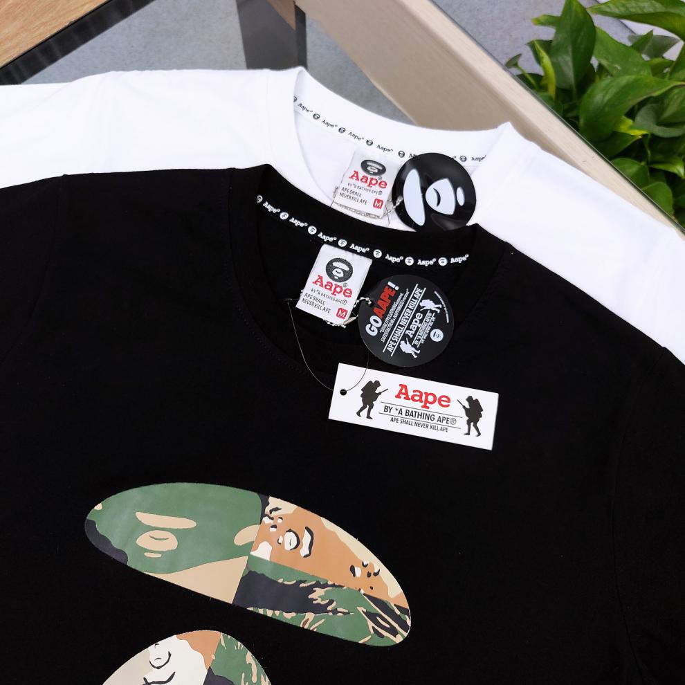 潮牌aape 夏季潮牌aape短袖迷彩猿颜男女军事迷彩扑克牌字母印花纯 棉