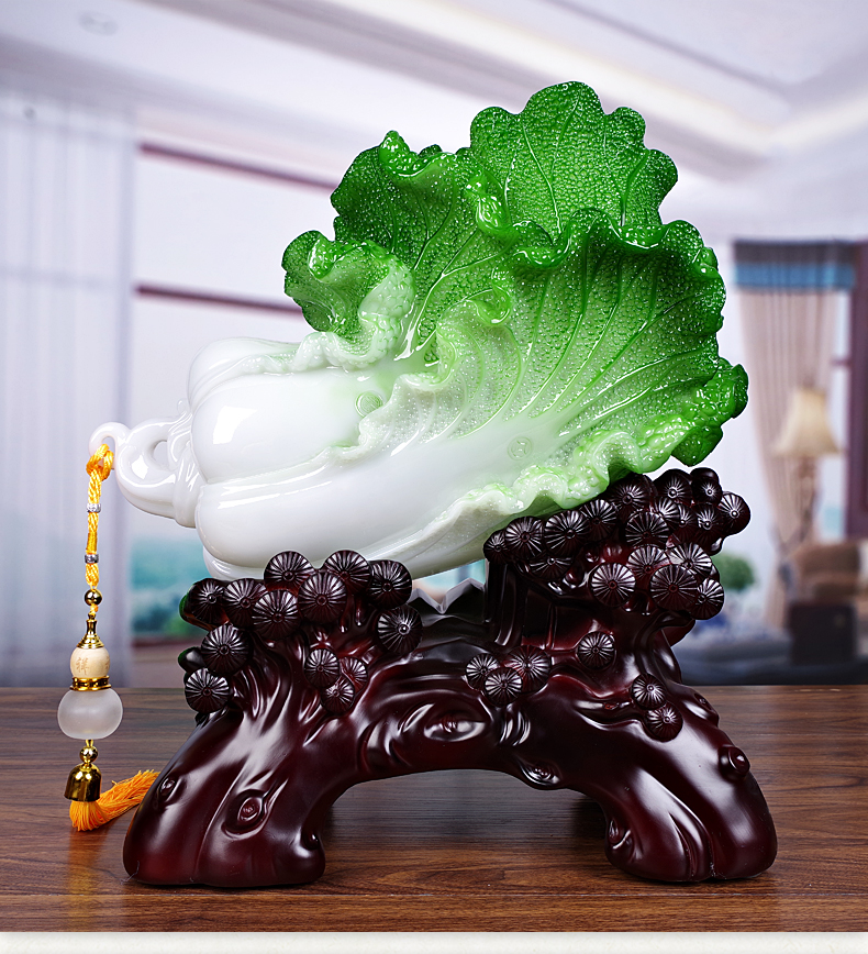 大号玉白菜摆件客厅新房新居乔迁电视柜装饰开业礼品中号蓝瓶百财平安