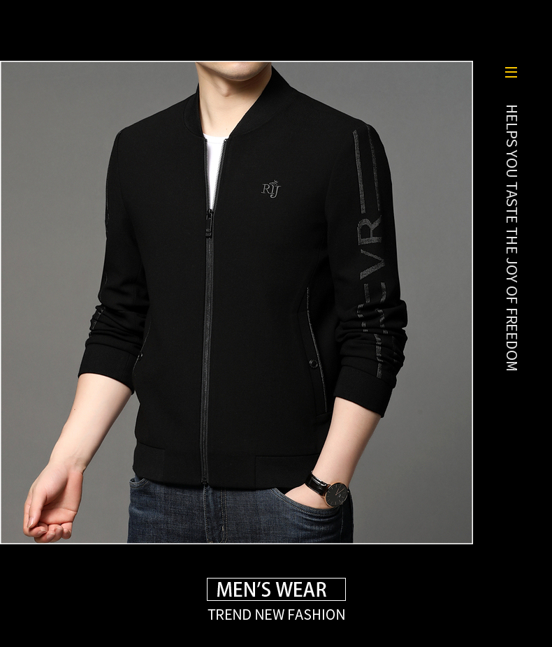 金盾kindon商务休闲春秋季棒球领夹克男薄款韩版潮流休闲黑色百搭外套